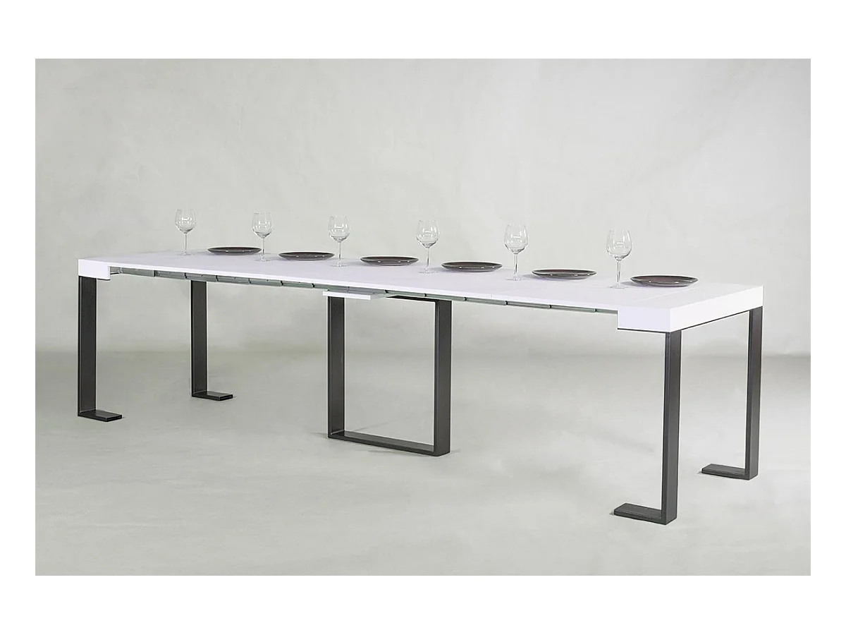 Console extensible 90x40/300 cm Futura Frêne Blanc cadre Anthracite