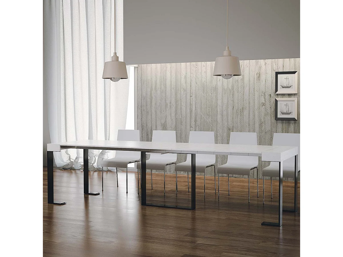 Console extensible 90x40/300 cm Futura Frêne Blanc cadre Anthracite