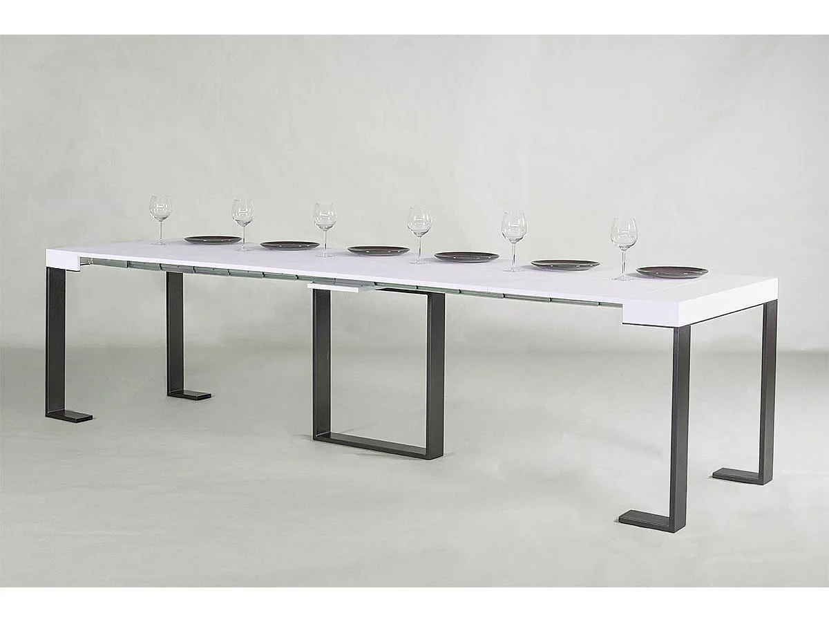 Console extensible 90x40/300 cm Futura Frêne Blanc cadre Anthracite
