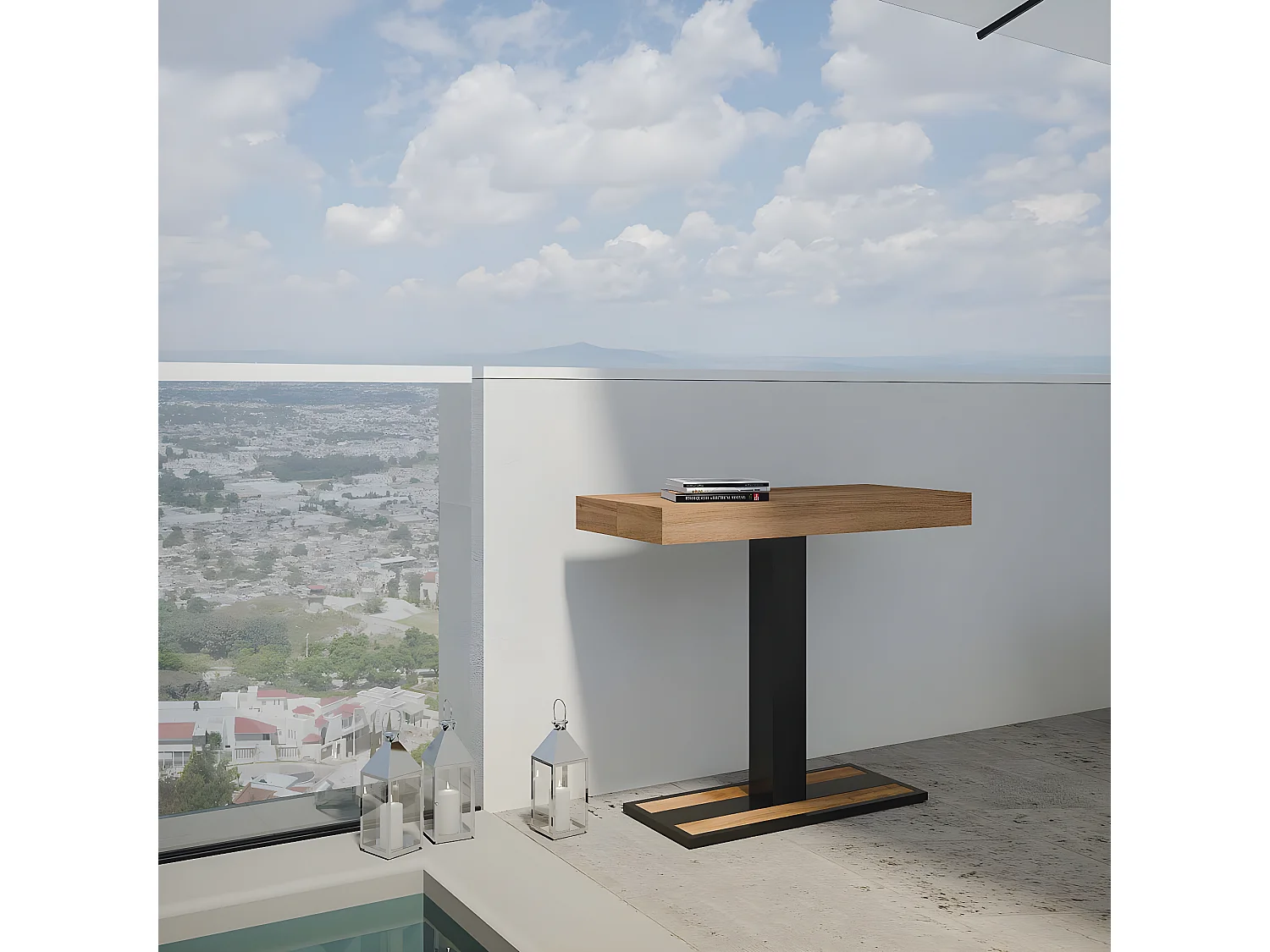 Consola extensible de abeto macizo marrón con patas de acero antracita de 40 a 190 cm Mimo - Basic-Versión Básico