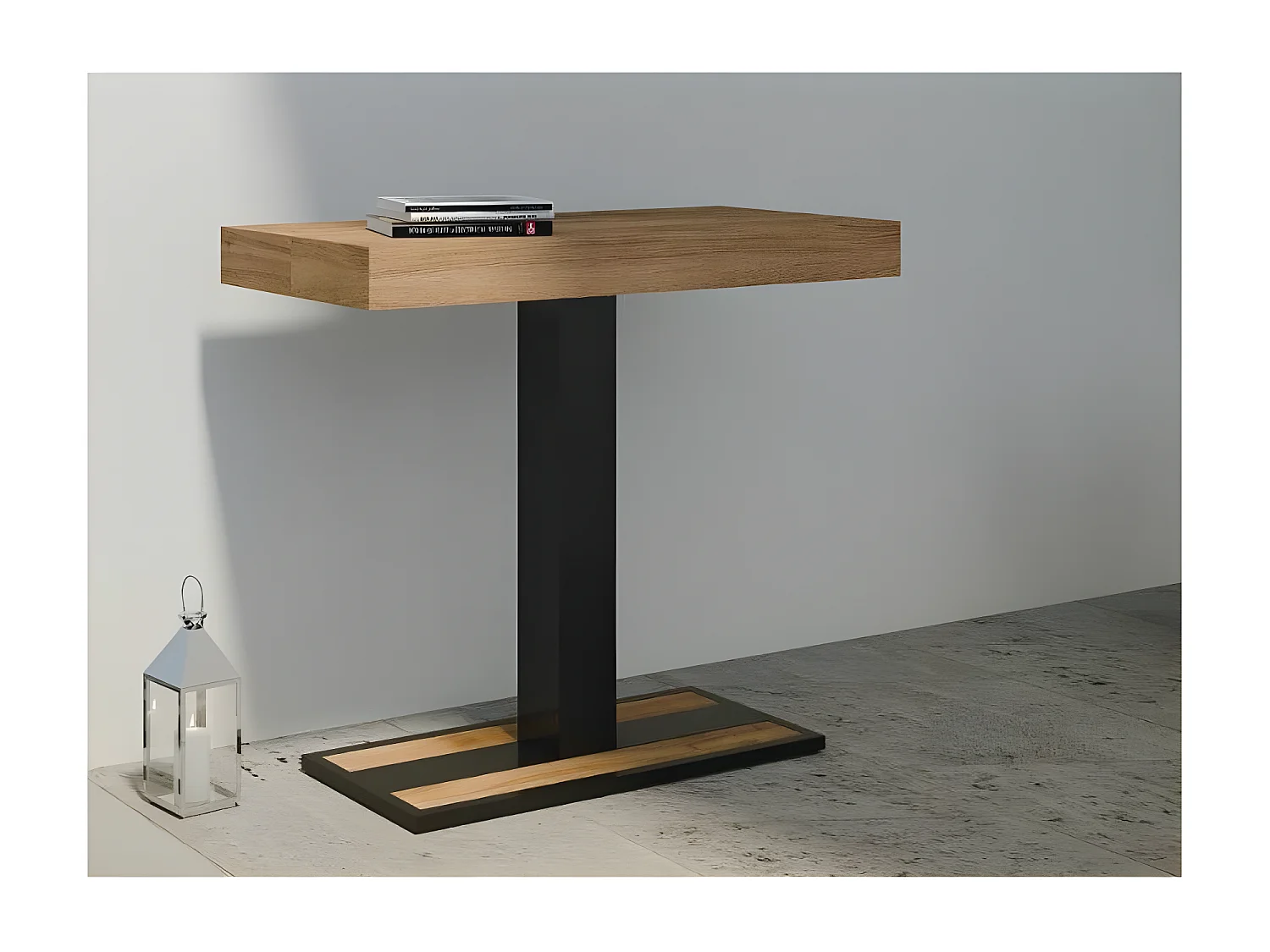 Consola extensible de abeto macizo marrón con patas de acero antracita de 40 a 190 cm Mimo - Basic-Versión Básico