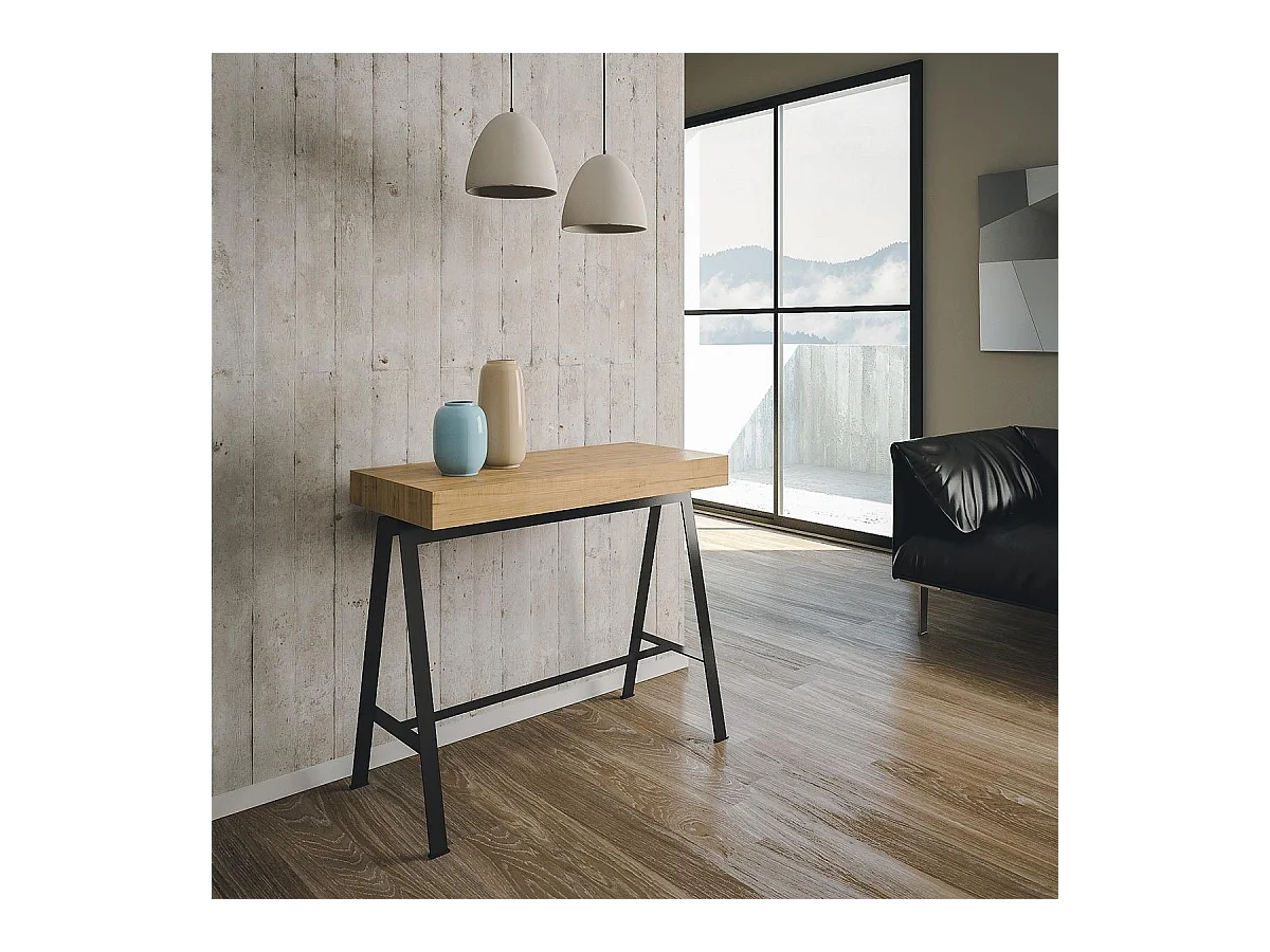 Console extensible 90x40/196 cm Banco Small Chêne Nature cadre Anthracite