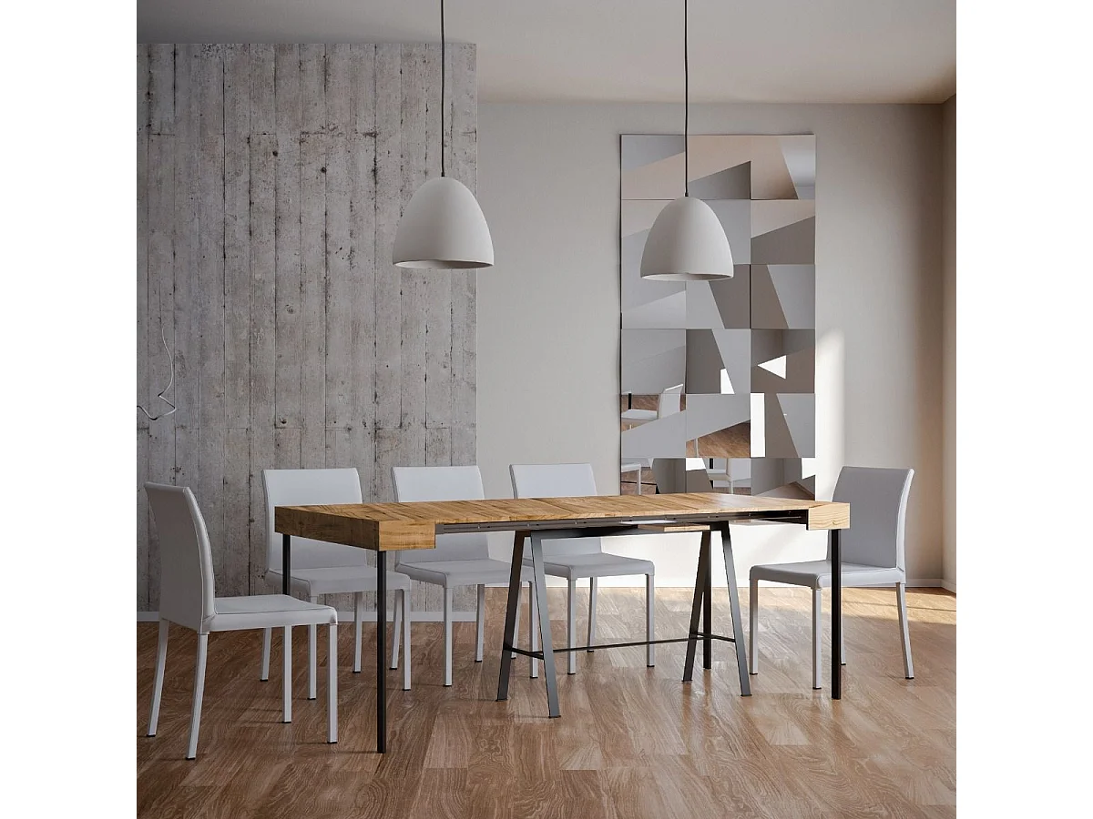 Console extensible 90x40/196 cm Banco Small Chêne Nature cadre Anthracite