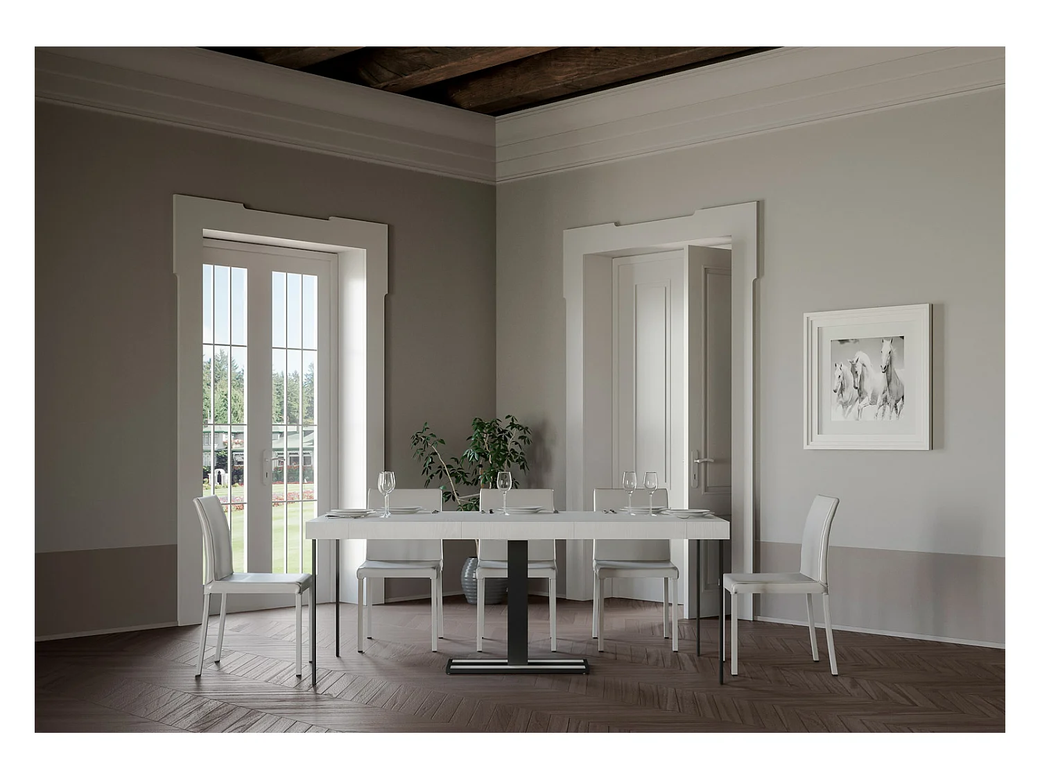 Console extensible 90x40/196 cm Capital Small Premium Frêne Blanc cadre Anthracite