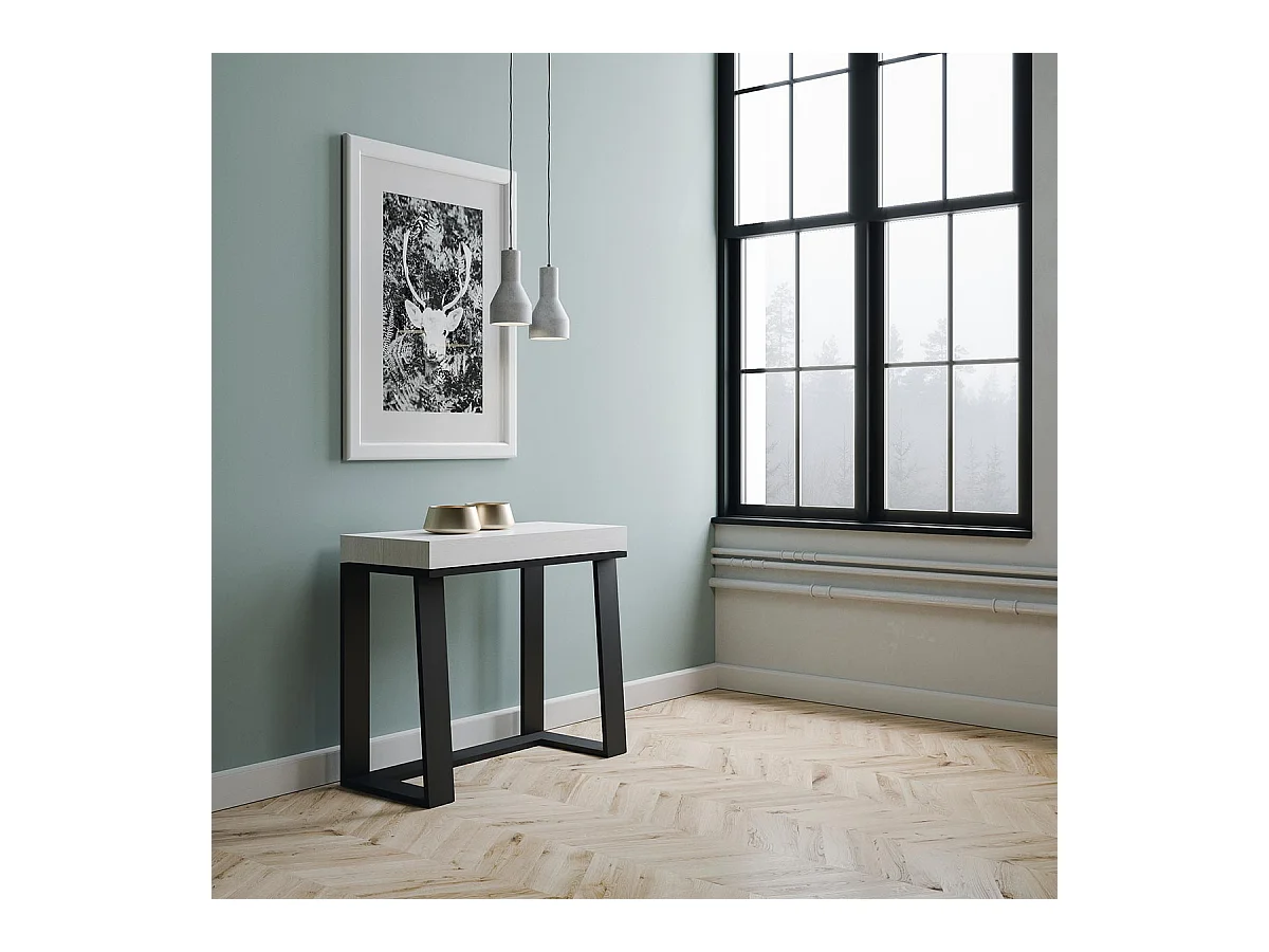 Consola extensible 90x40/288 cm Asia Fresno Blanco estructura Antracita