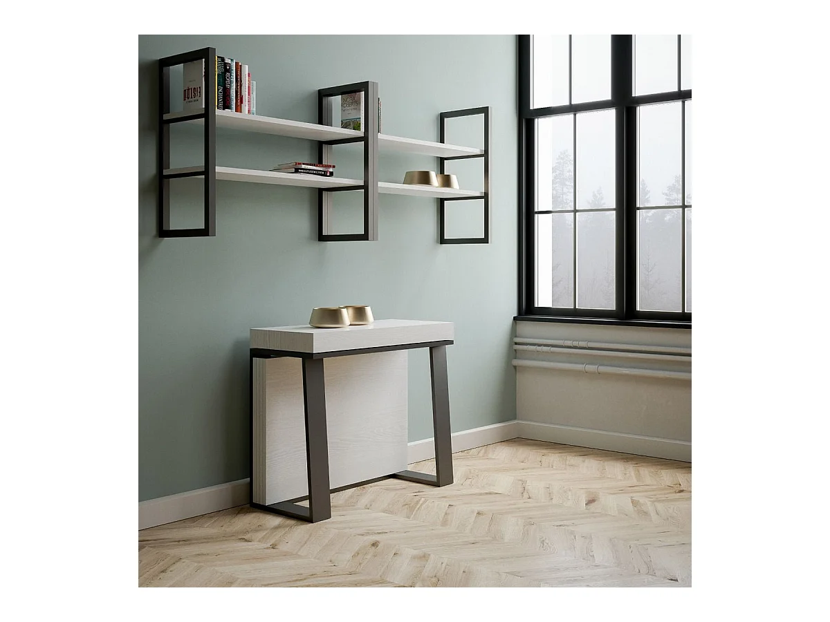 Consola extensible 90x40/288 cm Asia Fresno Blanco estructura Antracita