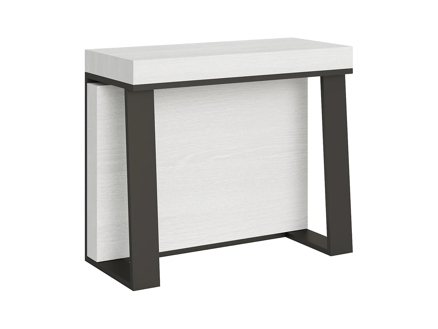 Console extensible 90x40/288 cm Asia Frêne Blanc rallonges internes cadre Anthracite