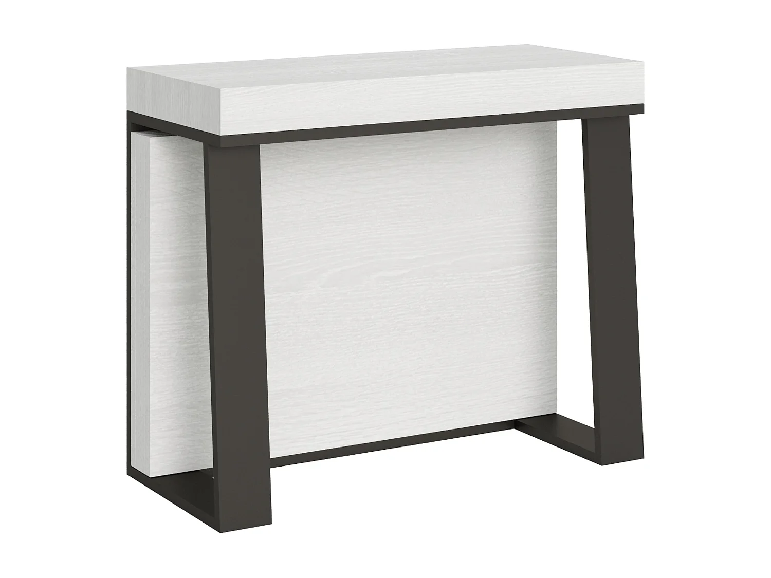 Console extensible 90x40/288 cm Asia Frêne Blanc rallonges internes cadre Anthracite