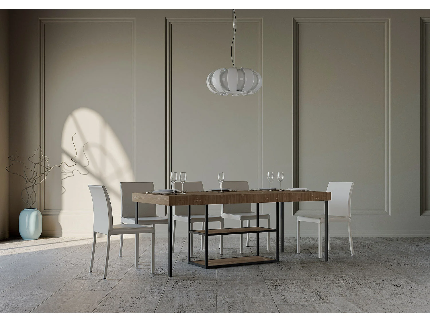 Consola extensible de madera maciza oscura con patas de acero antracita de 40 a 190 cm Kanel - Premium-Versión Premium