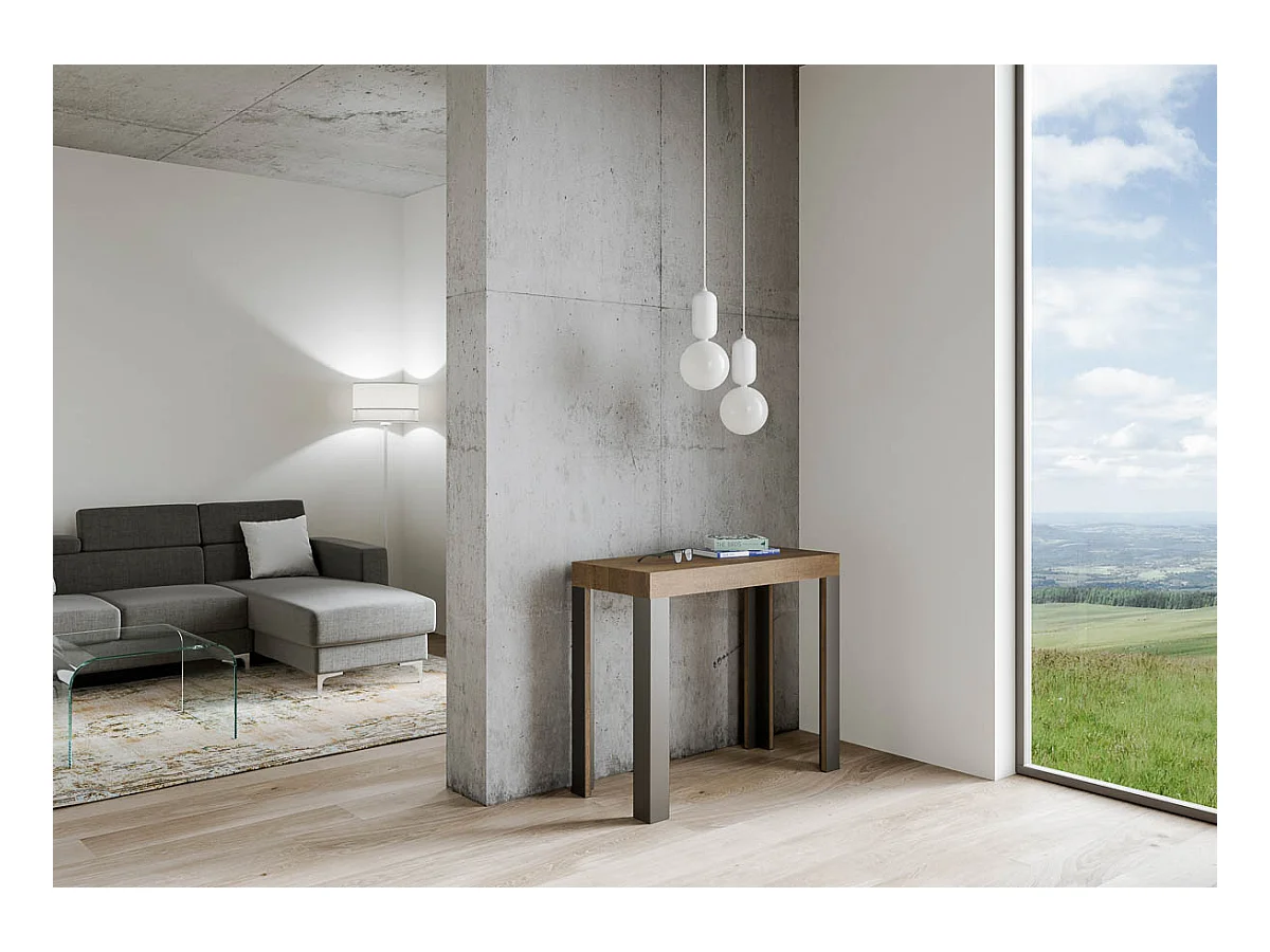 Uitschuifbare sidetable 90x40/196 cm Linea Small walnoot met antraciet frame