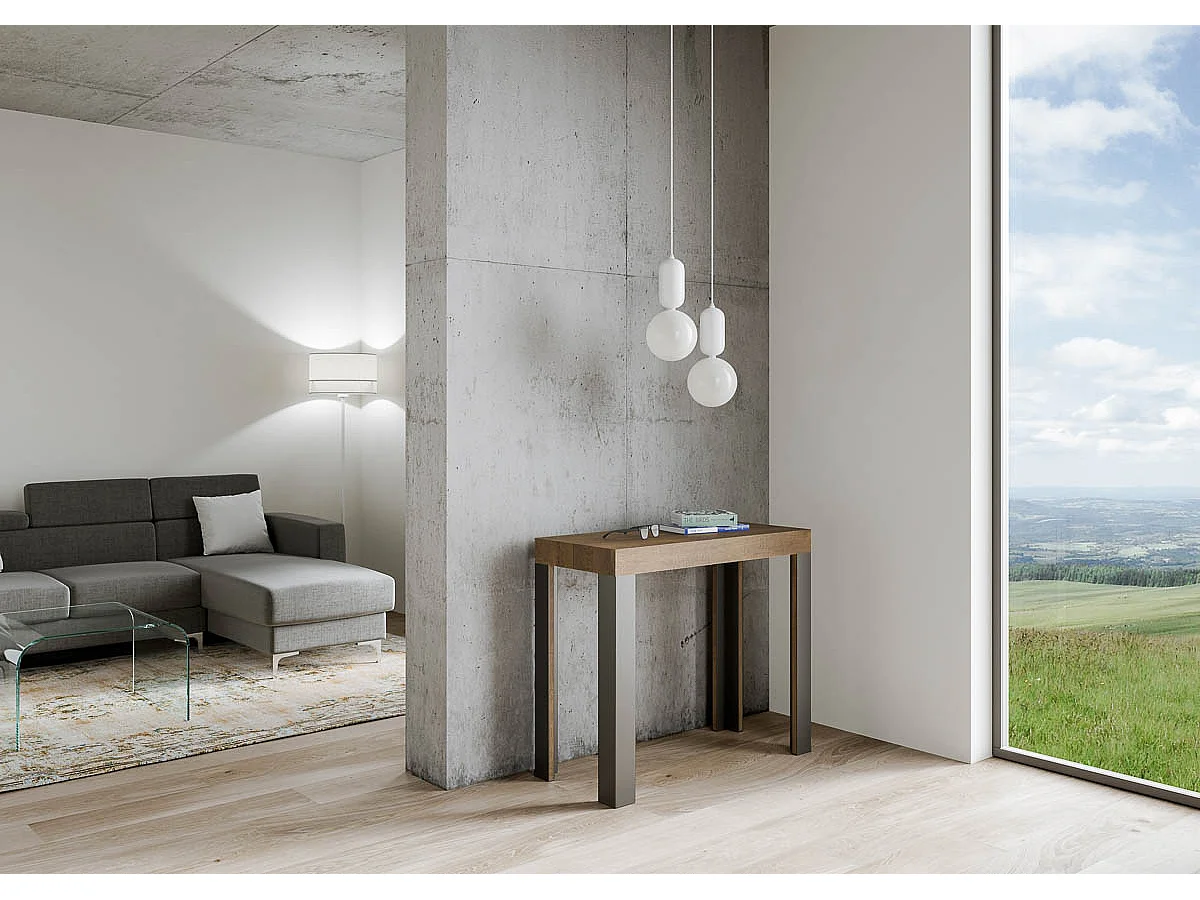Uitschuifbare sidetable 90x40/196 cm Linea Small walnoot met antraciet frame
