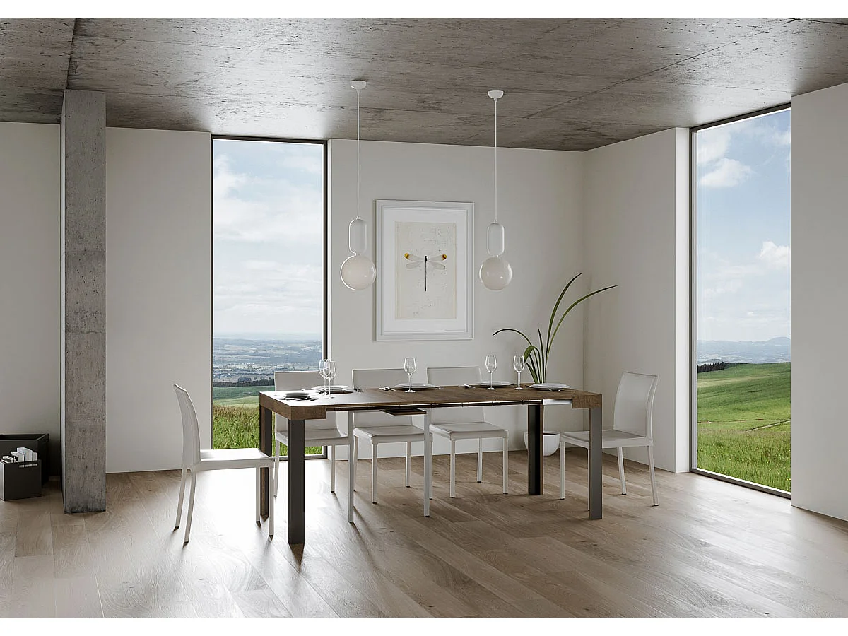 Uitschuifbare sidetable 90x40/196 cm Linea Small walnoot met antraciet frame