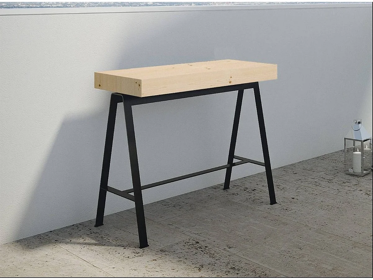 Consola extensible de abeto macizo claro con patas de metal antracita de 40 a 190 cm Idris - Basic-Versión Básico