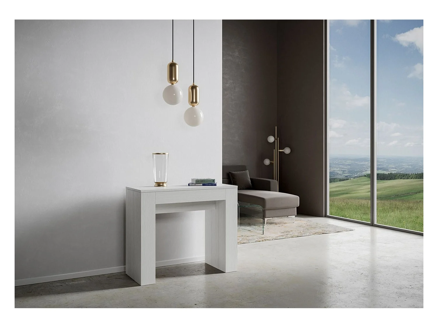 Uitschuifbare sidetable 90x42/302 cm Modem eiken wit