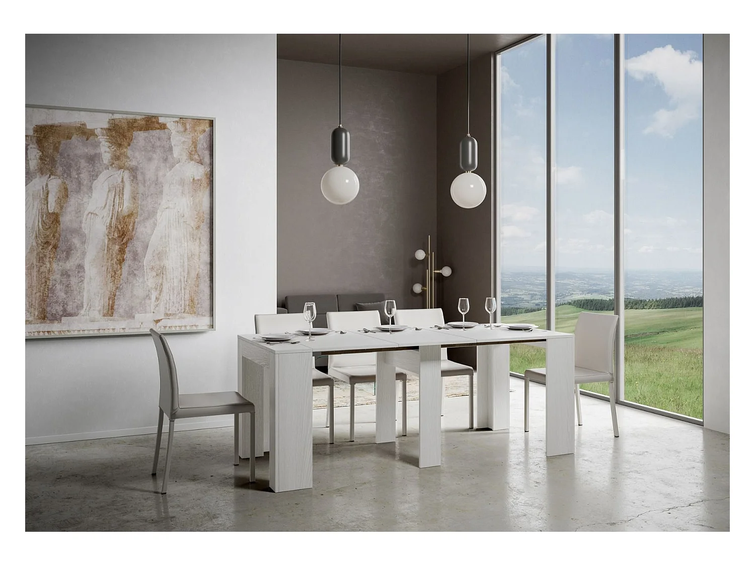 Uitschuifbare sidetable 90x42/302 cm Modem eiken wit