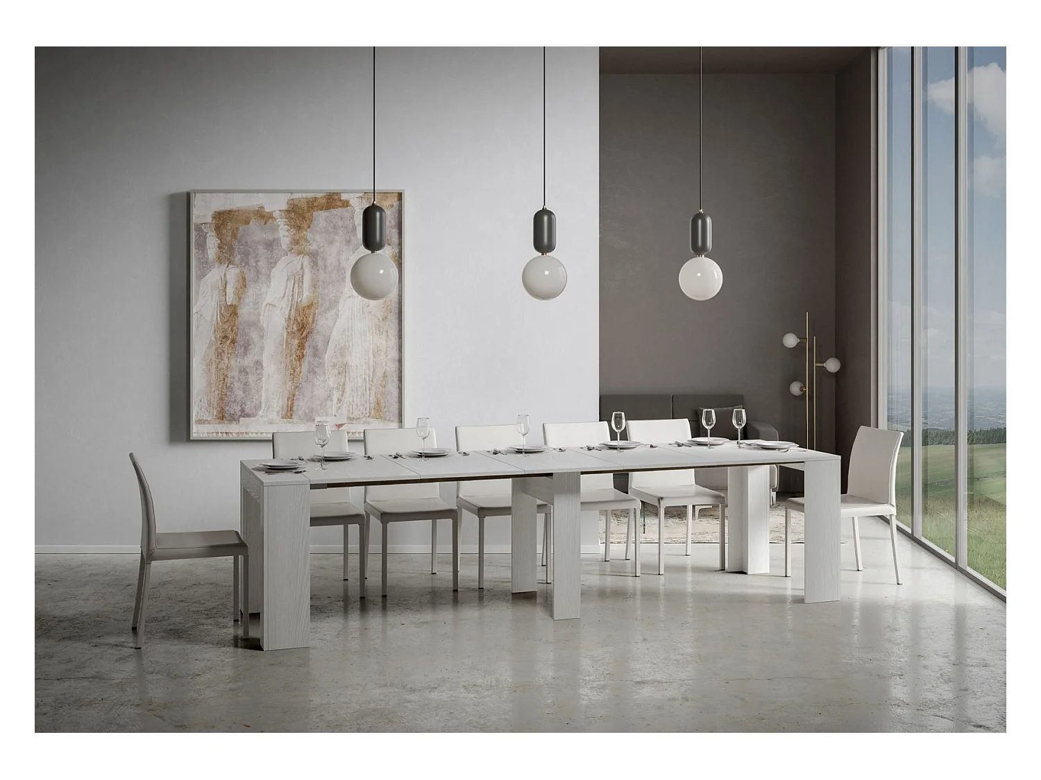 Uitschuifbare sidetable 90x42/302 cm Modem eiken wit