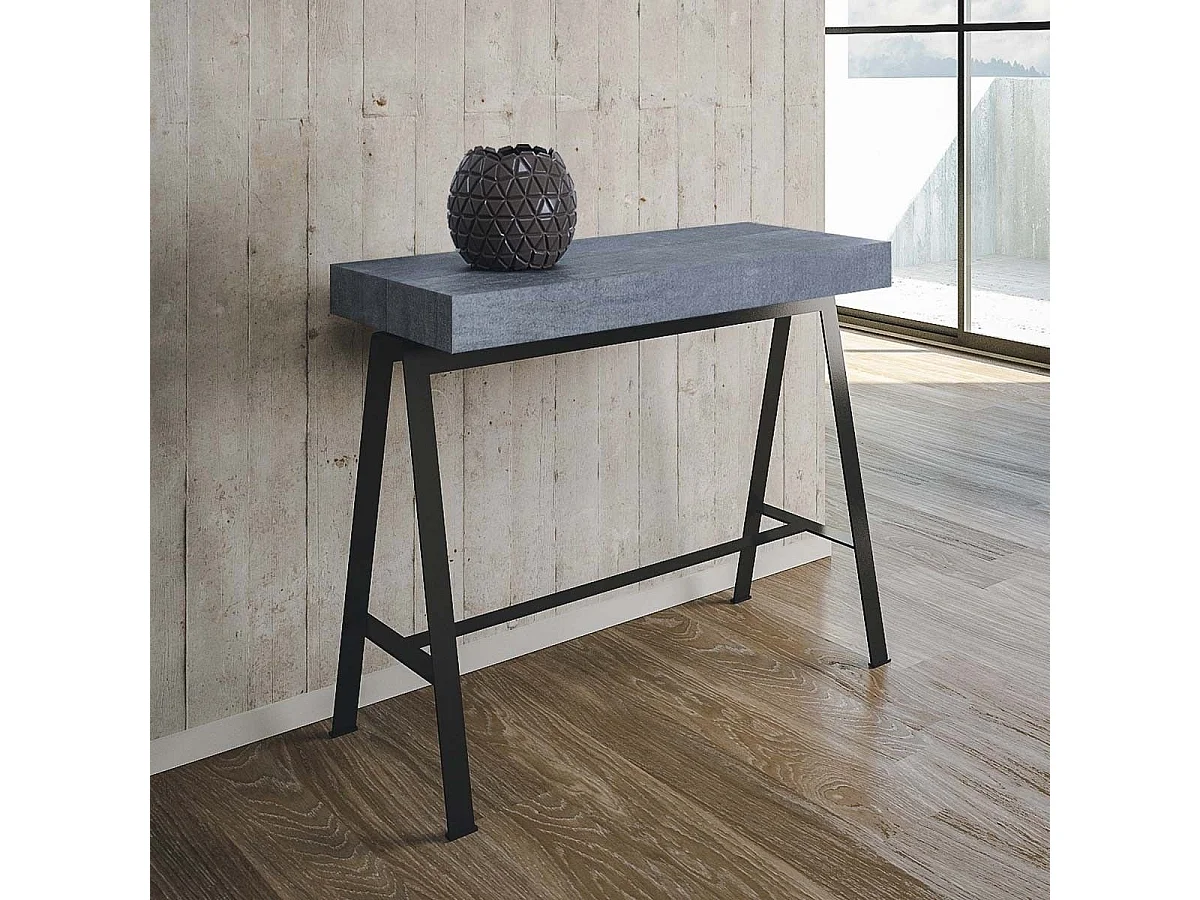Uitschuifbare sidetable 90x40/196 cm Banco Small cement met antraciet frame