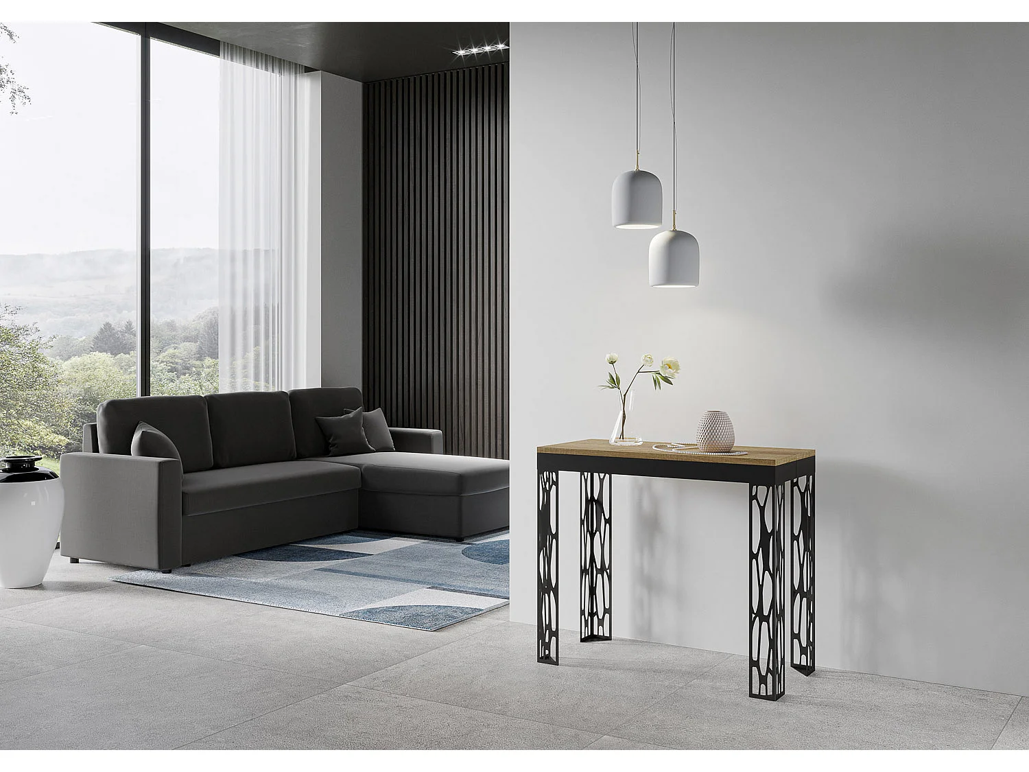Console extensible 90x40/300 cm Ghibli Evolution Chêne Nature cadre Anthracite
