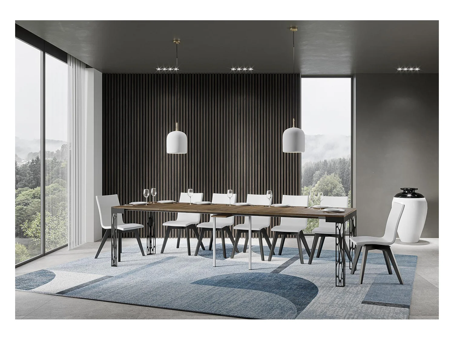 Ausziehbarer Konsolentisch 90x40/300 cm Ghibli Evolution Nussbaum mit Eisenrahmen aus Anthrazit