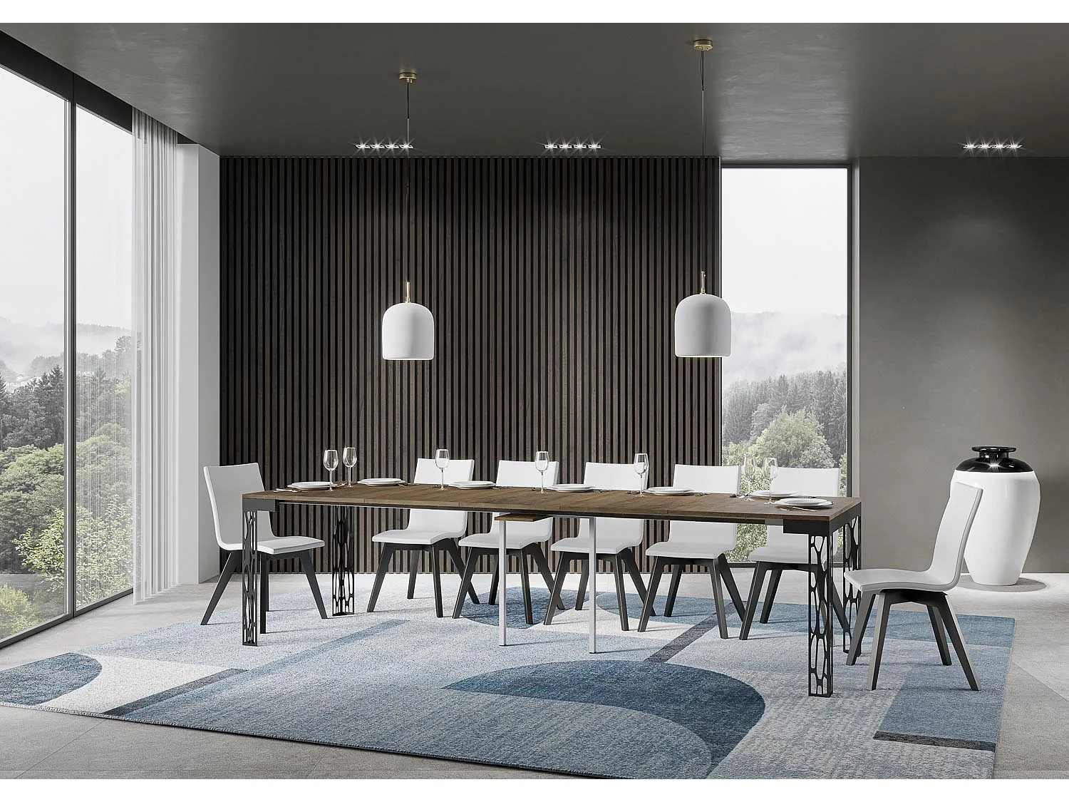 Console extensible 90x40/300 cm Ghibli Evolution Noyer cadre Anthracite