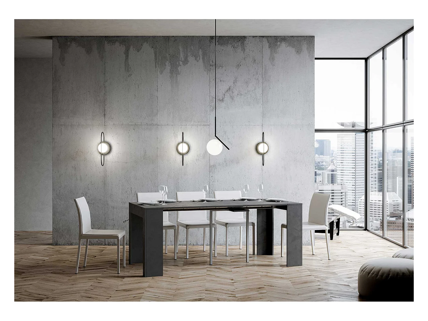 Mesa consola extensível 90x42/302 cm Emy Antracite Espatulado