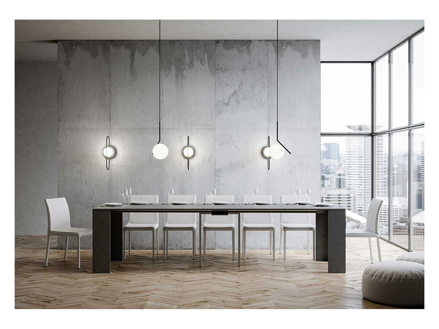 Mesa consola extensível 90x42/302 cm Emy Antracite Espatulado