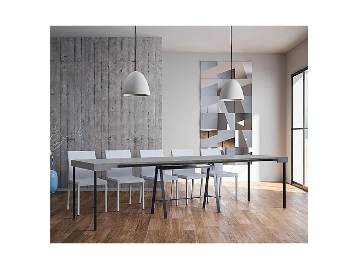 Console extensible 90x40/300 cm Banco Gris Béton cadre Anthracite