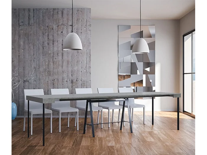 Console extensible 90x40/300 cm Banco Gris Béton cadre Anthracite