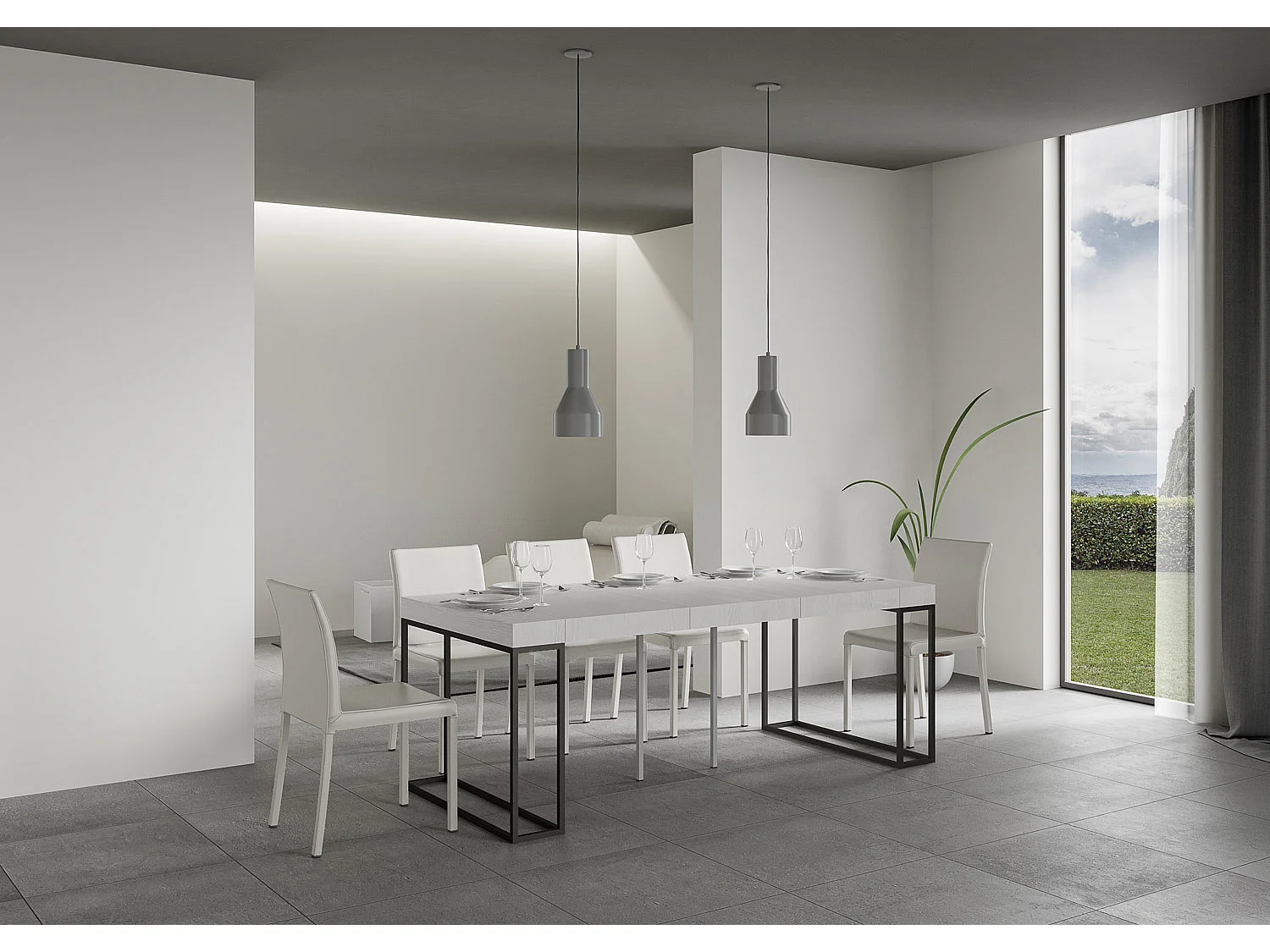 Console extensible 90x40/196 cm Epoca Small Premium Frêne Blanc cadre Anthracite