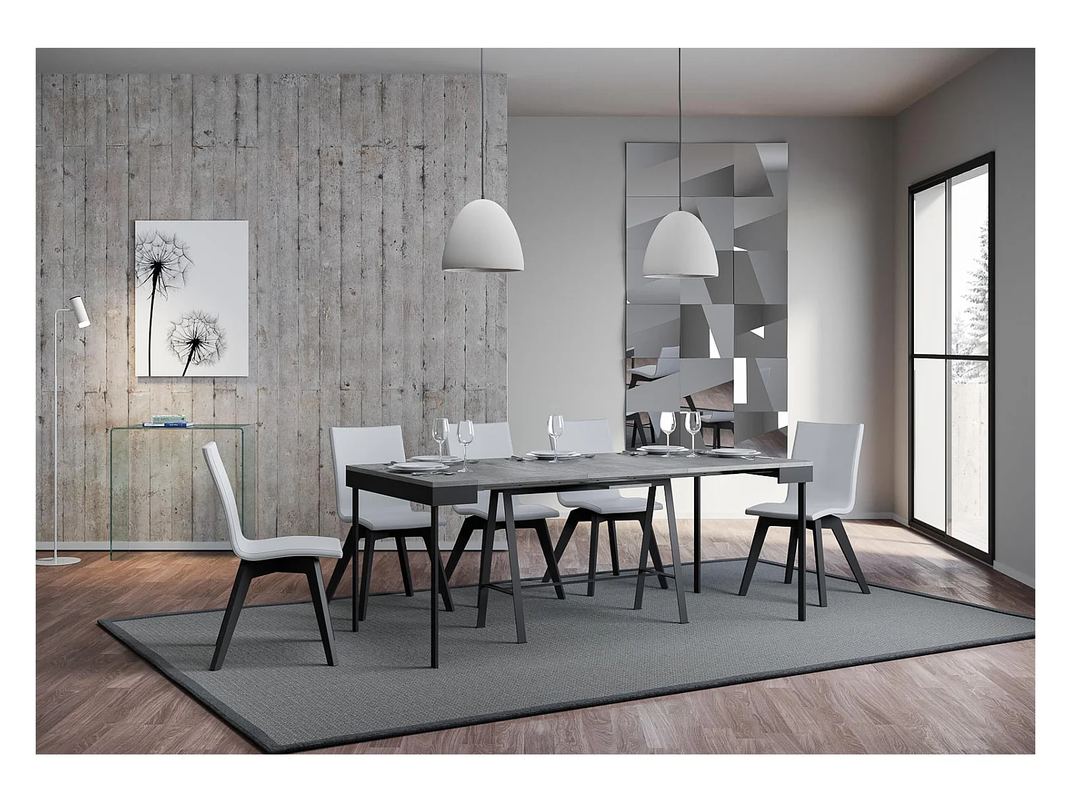 Ausziehbarer Konsolentisch 90x40/196 cm Banco Evolution Small Zement mit Eisenrahmen aus Anthrazit