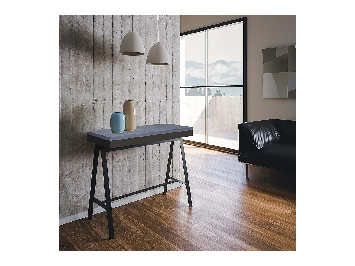 Console extensible 90x40/196 cm Banco Evolution Small Gris Béton cadre Anthracite