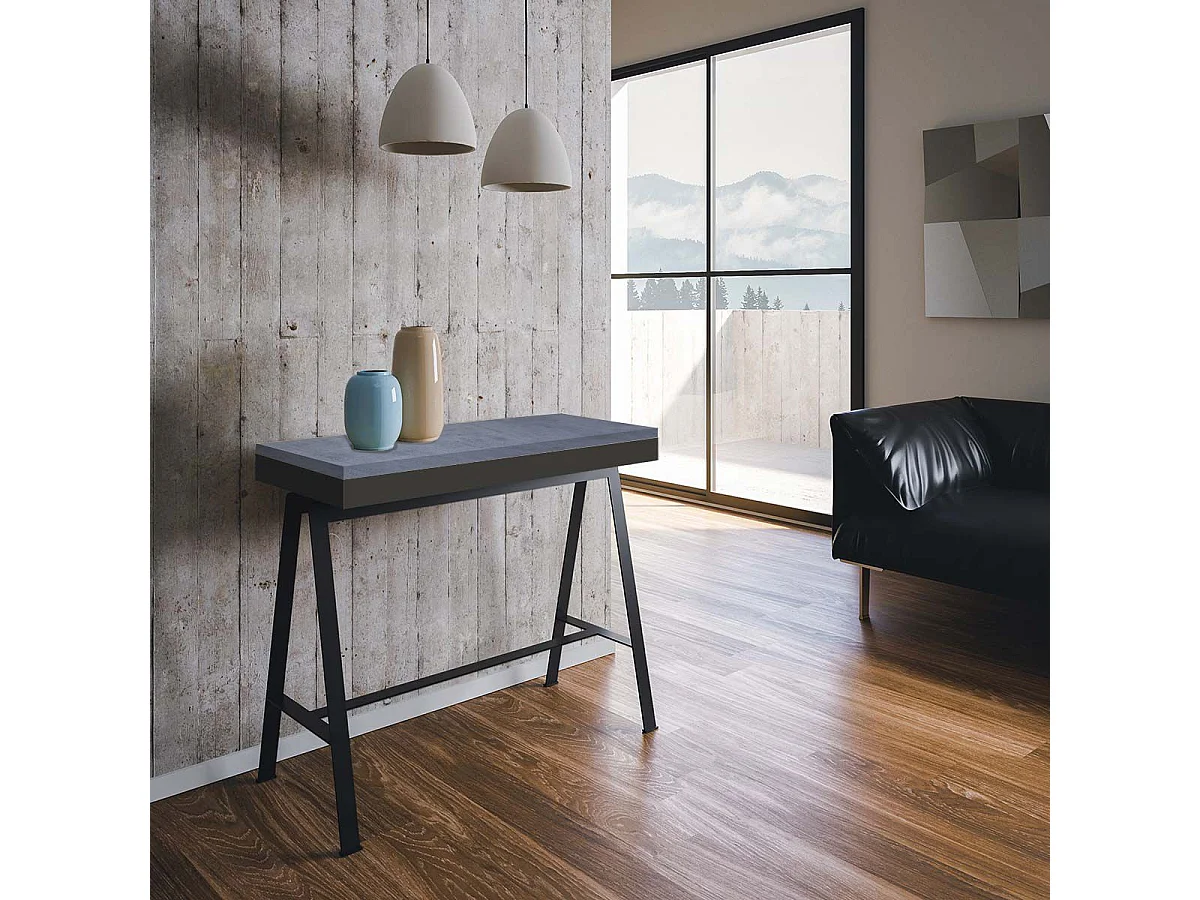 Console extensible 90x40/196 cm Banco Evolution Small Gris Béton cadre Anthracite