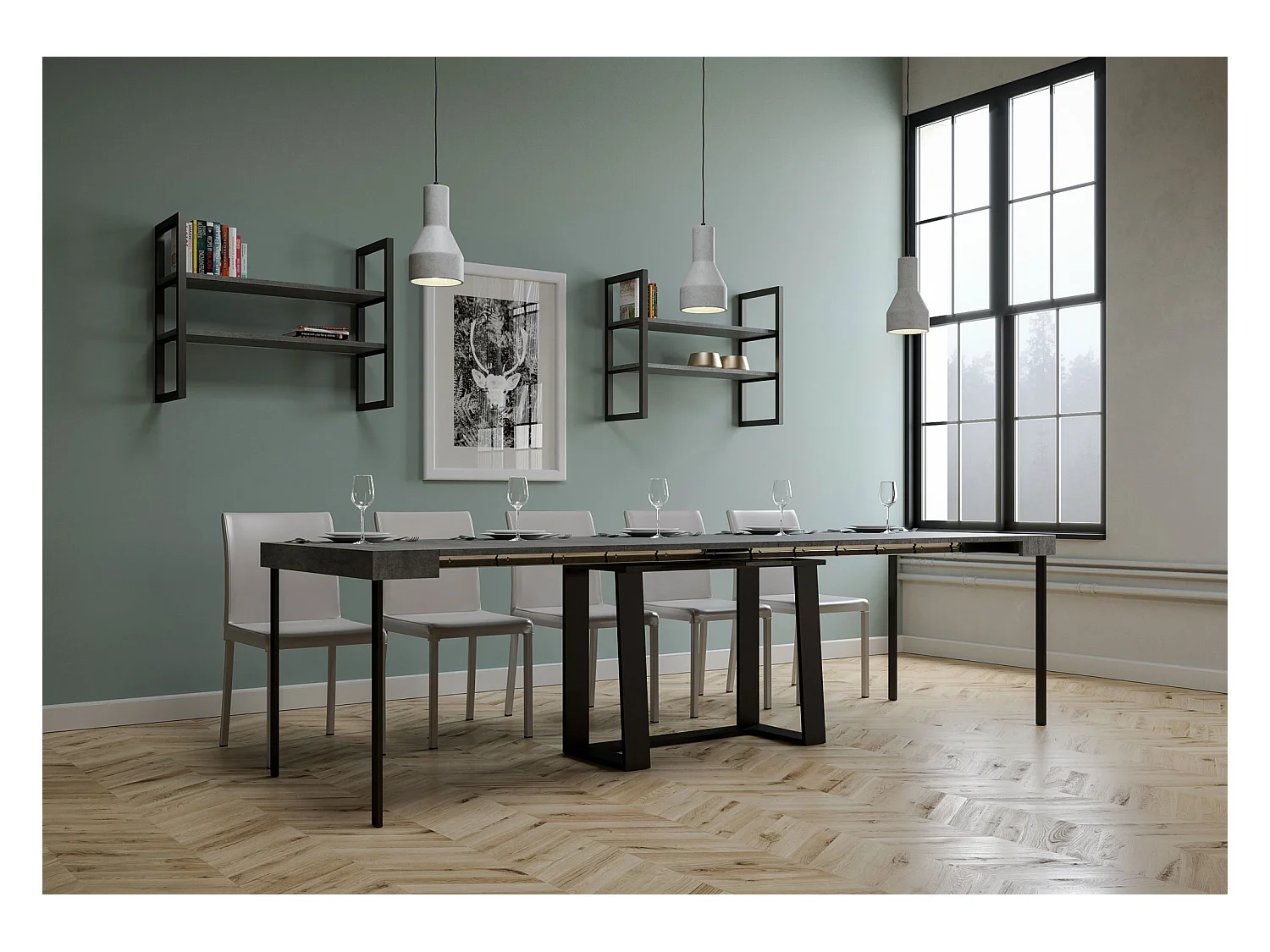 Consola extensible 90x40/288 cm Asia Cemento estructura Antracita