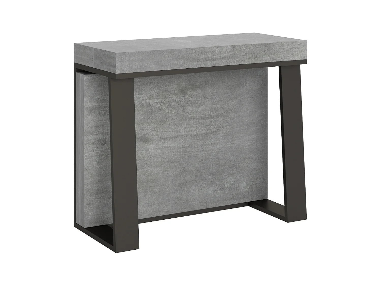 Console extensible 90x40/288 cm Asia Gris Béton rallonges internes cadre Anthracite