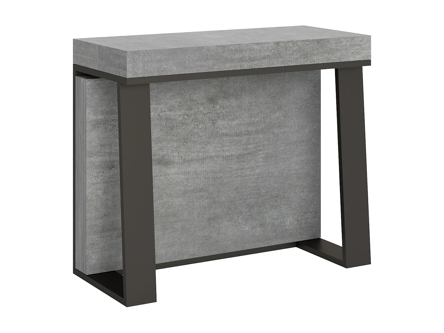 Console extensible 90x40/288 cm Asia Gris Béton rallonges internes cadre Anthracite