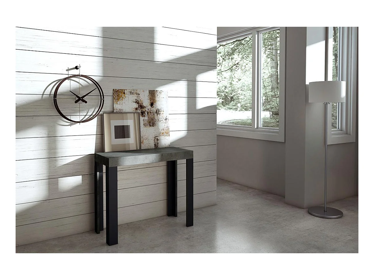 Uitschuifbare sidetable 90x40/196 cm Linea Small cement met antraciet frame