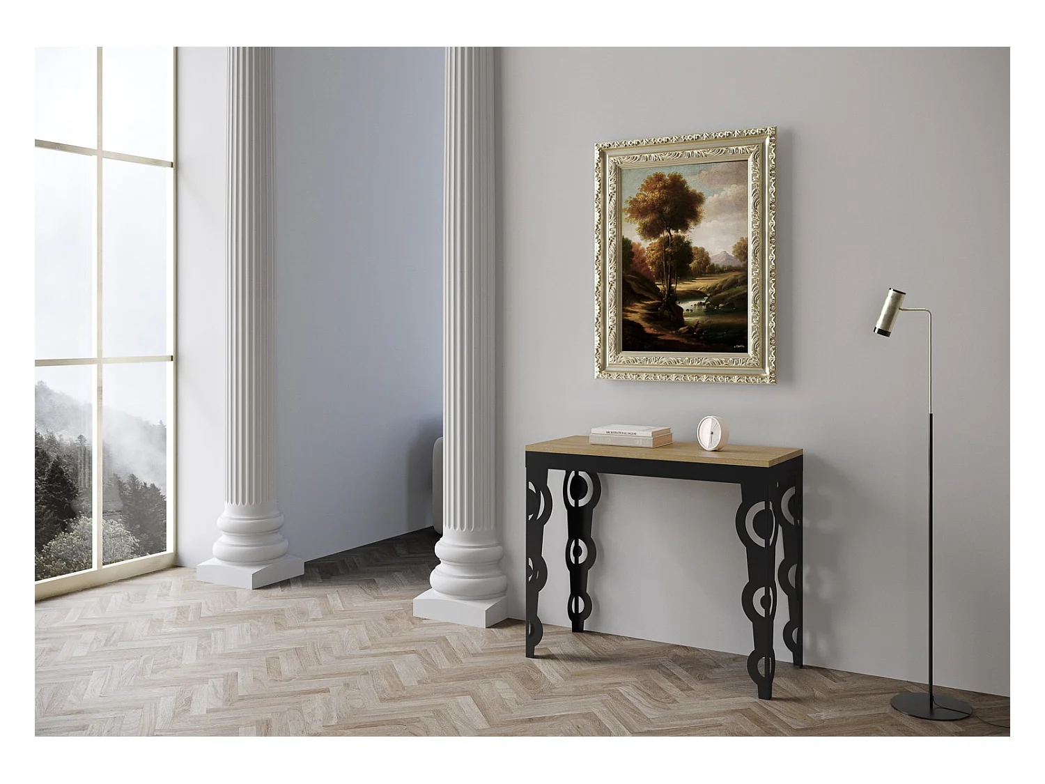 Console extensible 90x40/300 cm Karamay Evolution Chêne Nature cadre Anthracite