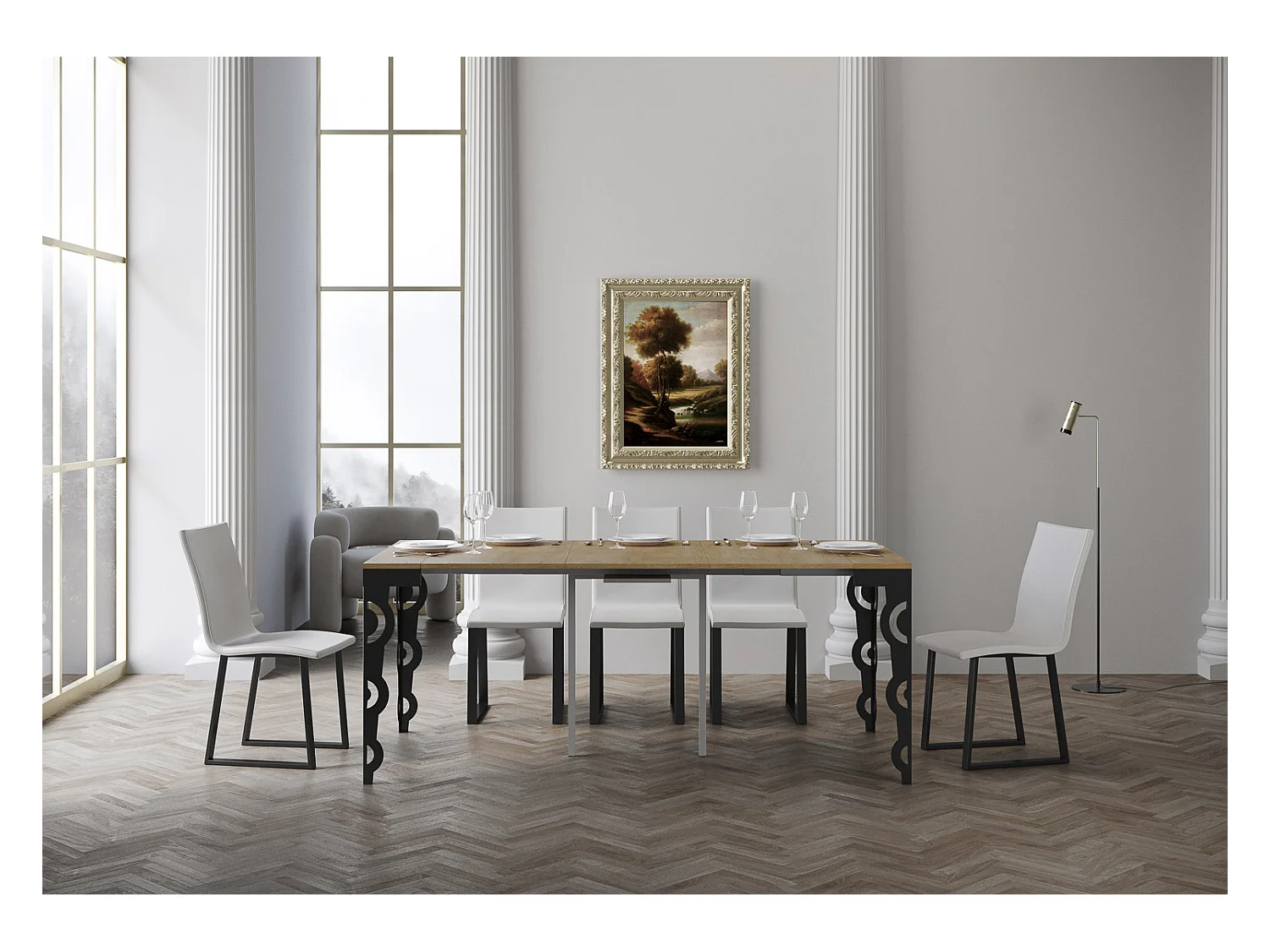 Console extensible 90x40/300 cm Karamay Evolution Chêne Nature cadre Anthracite