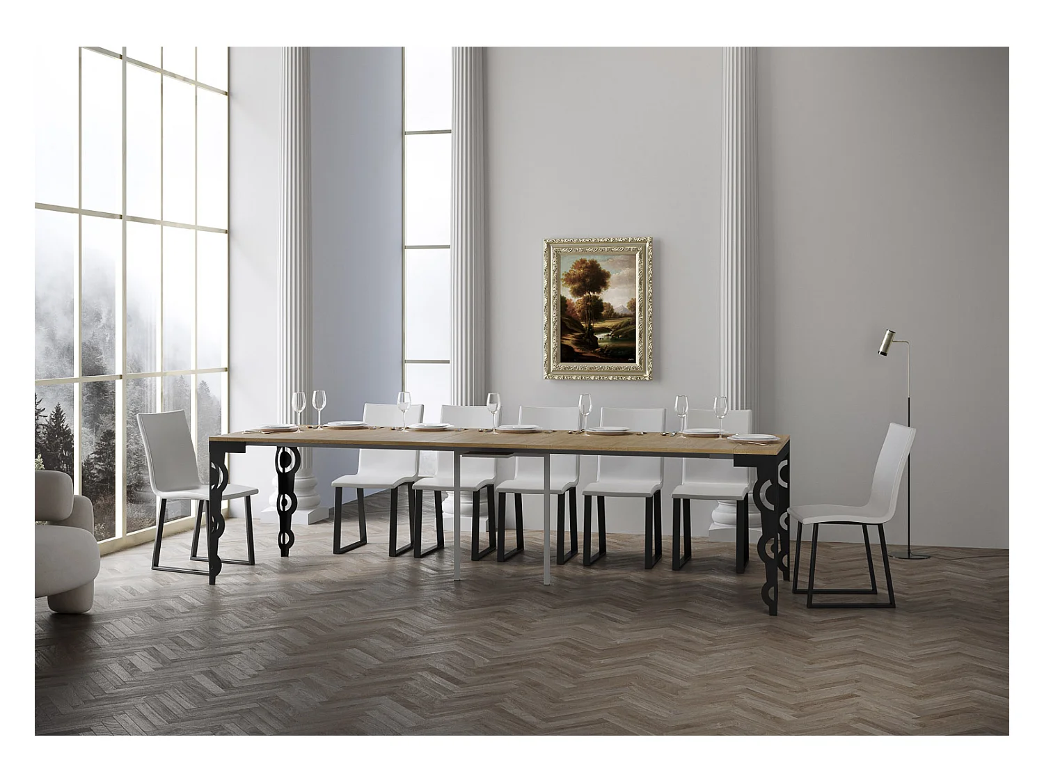 Console extensible 90x40/300 cm Karamay Evolution Chêne Nature cadre Anthracite