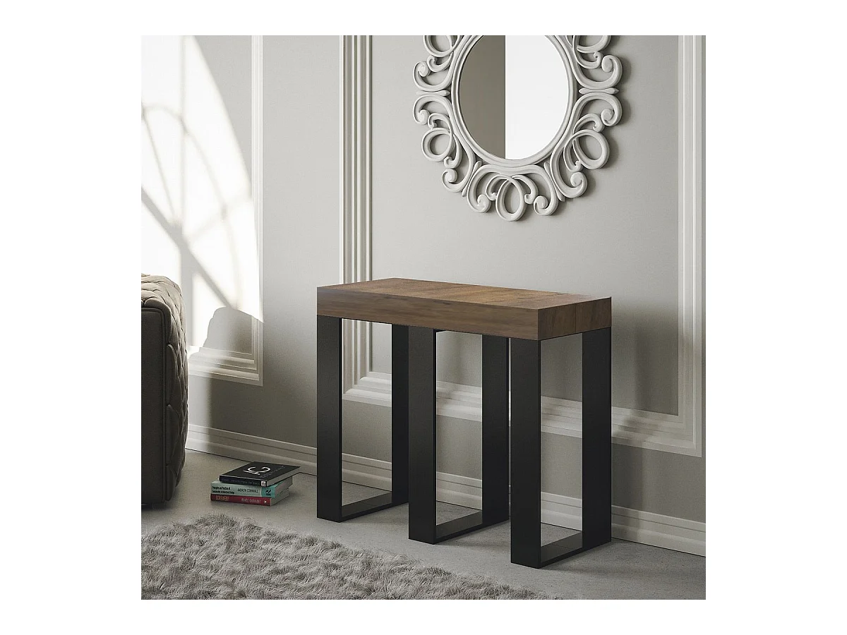 Uitschuifbare sidetable 90x40/196 cm Sintesi Small walnoot met antraciet frame