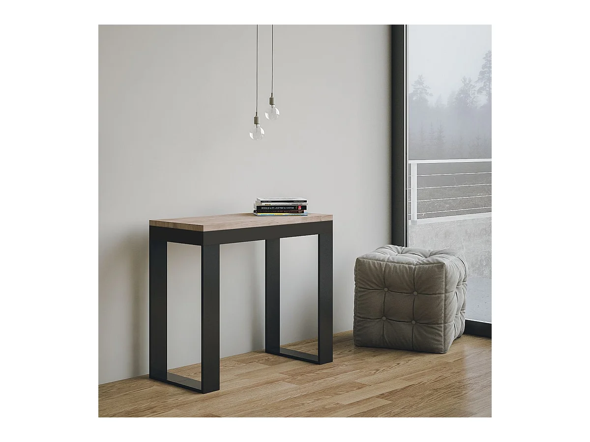 Console extensible 90x40/300 cm Tecno Evolution Chêne Nature cadre Anthracite