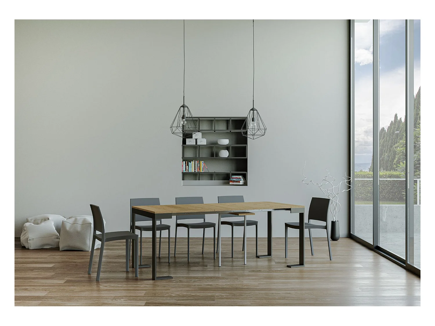 Console extensible 90x40/300 cm Tecno Evolution Chêne Nature cadre Anthracite