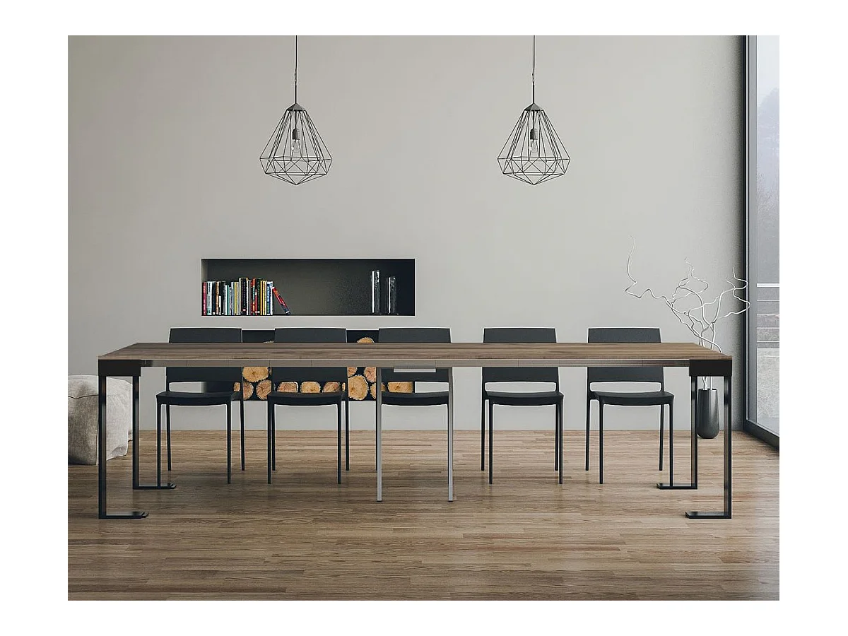 Console extensible 90x40/300 cm Tecno Evolution Chêne Nature cadre Anthracite