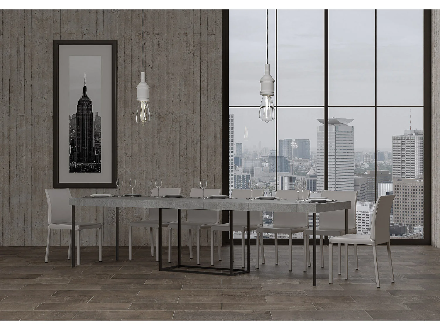 Konsola rozkładana 90x40/300 cm Nordica Premium Struktura Cementowa Antracyt