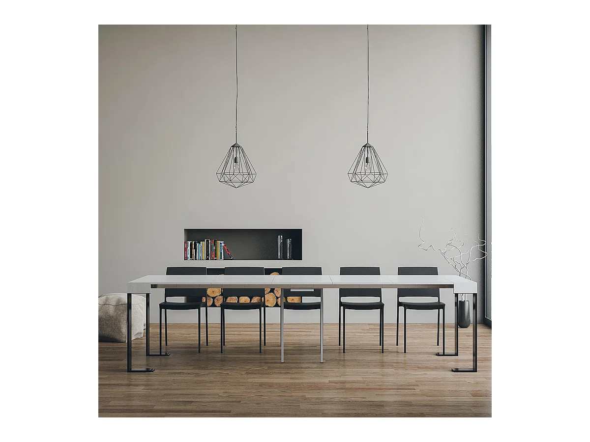 Uitschuifbare console 90x40/300 cm Tecno Wit Essen Antraciet frame