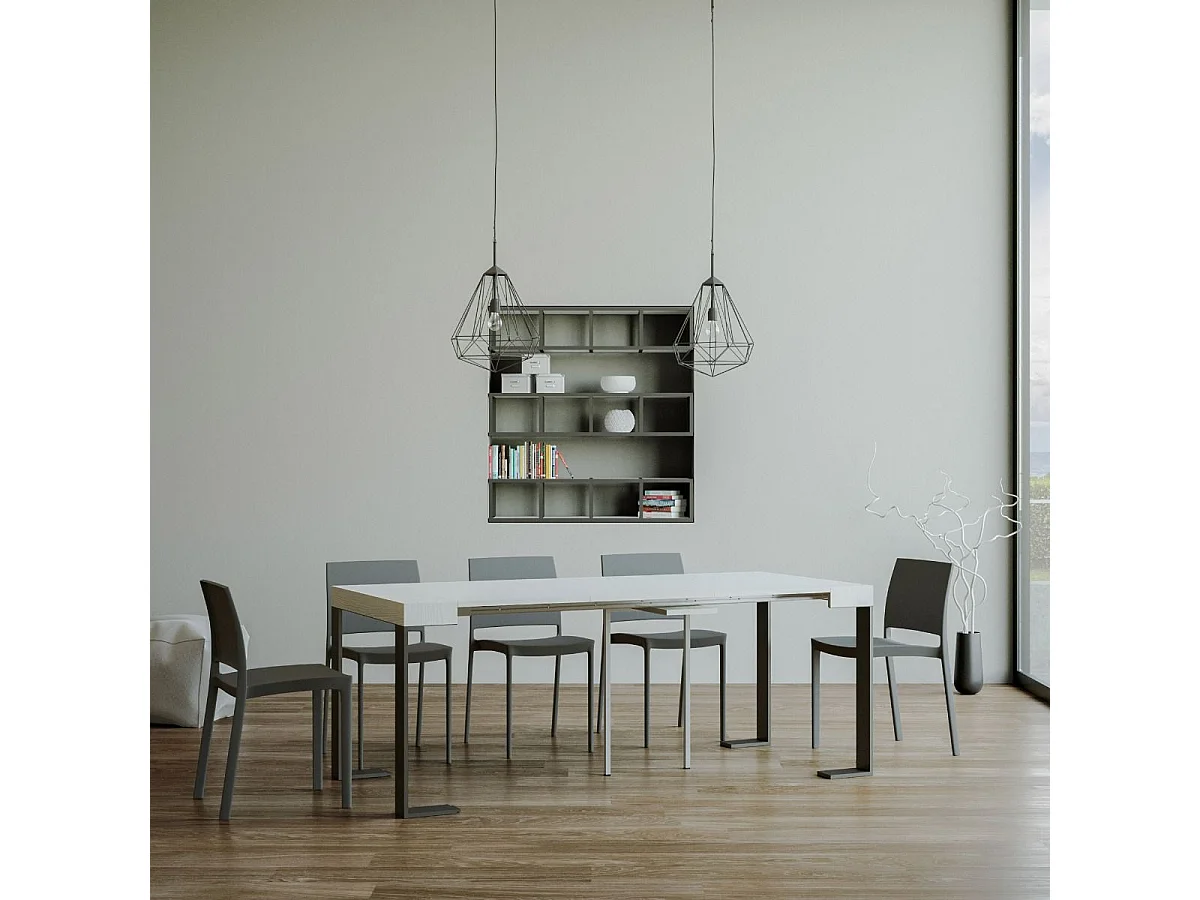 Uitschuifbare sidetable 90x40/300 cm Tecno eiken wit met antraciet frame