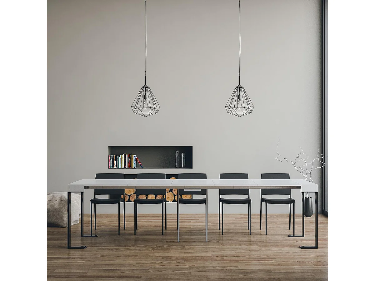 Uitschuifbare sidetable 90x40/300 cm Tecno eiken wit met antraciet frame