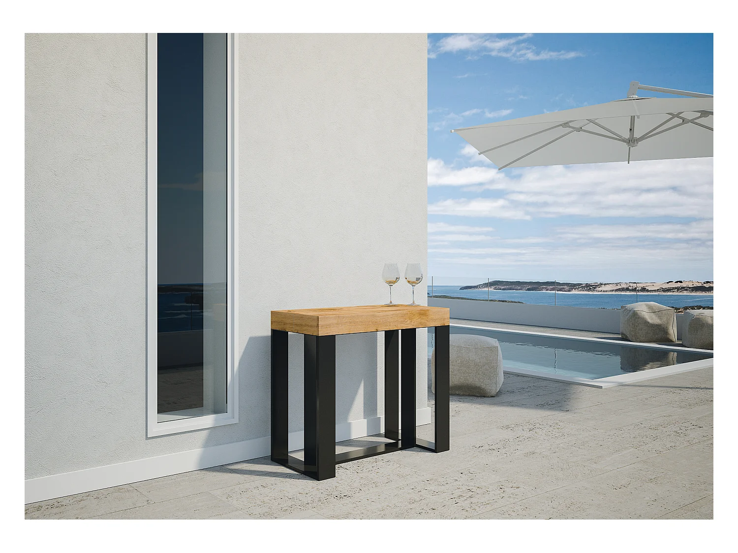 Consola extensible 90x40/290 cm Futura Premium Estructura Abeto Teñido Antracita