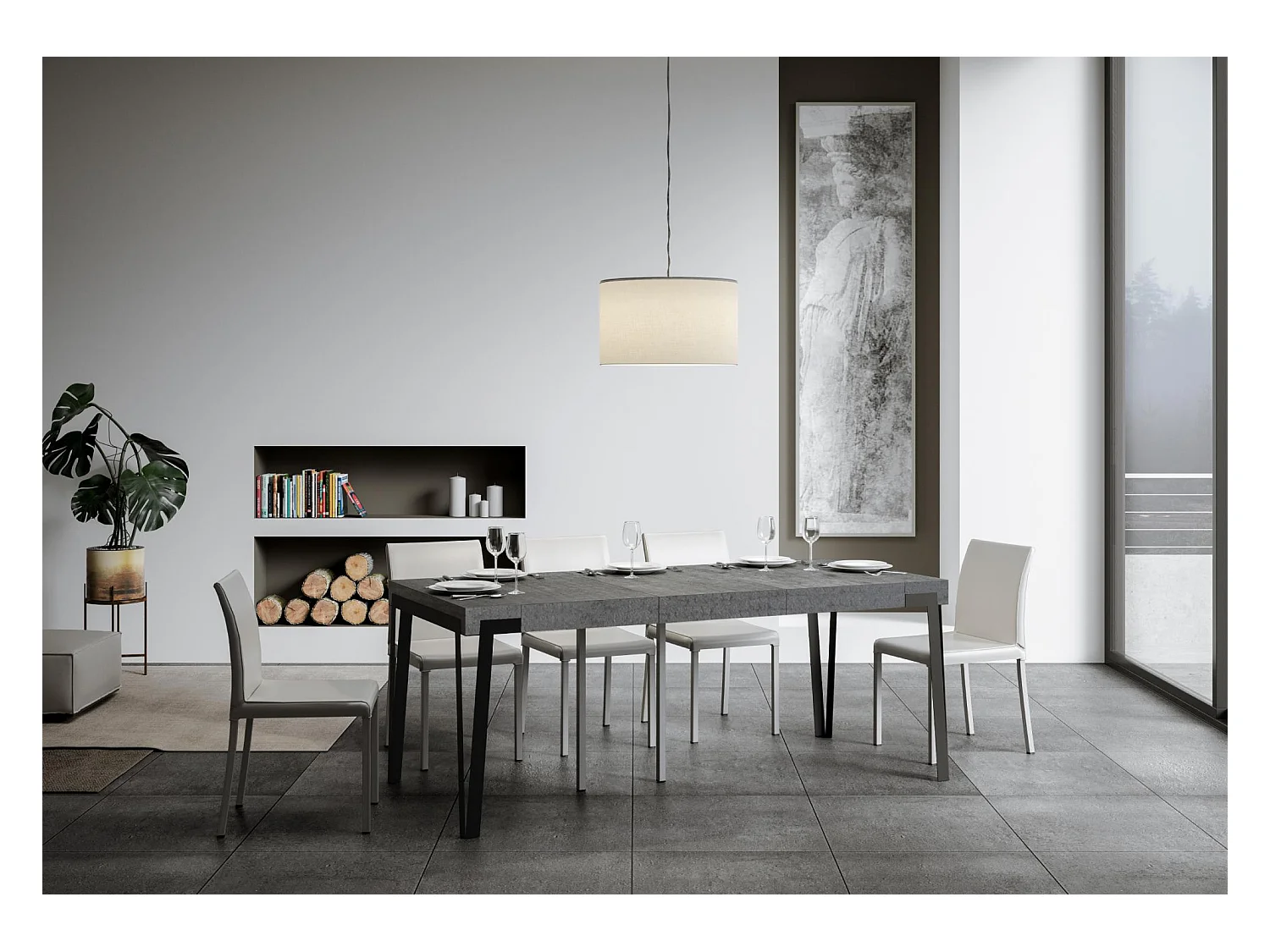 Wysuwana konsola 90x40/300 cm Rio Premium Struktura Cementowa Antracyt