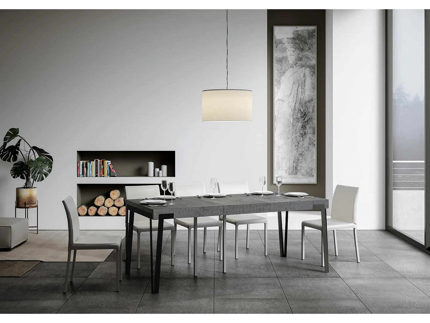 Console extensible 90x40/300 cm Rio Premium Gris Béton cadre Anthracite